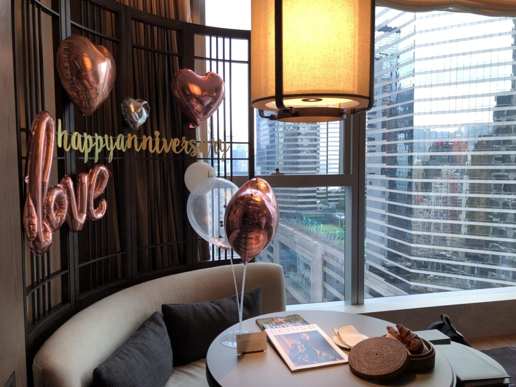 St. Regis Hong Kong, hotel room, happy anniversary, decorations, croissants