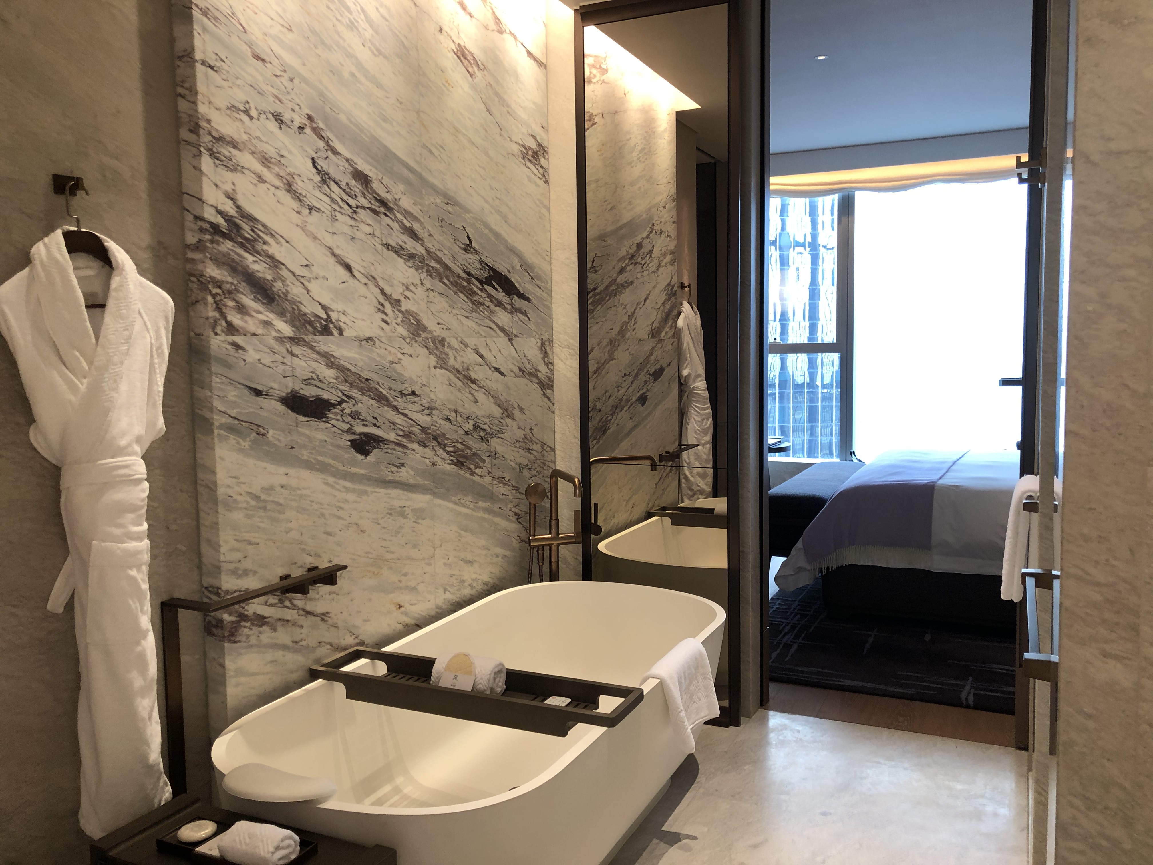 St. Regis Hong Kong, hotel bathroom, marble, free standing tub