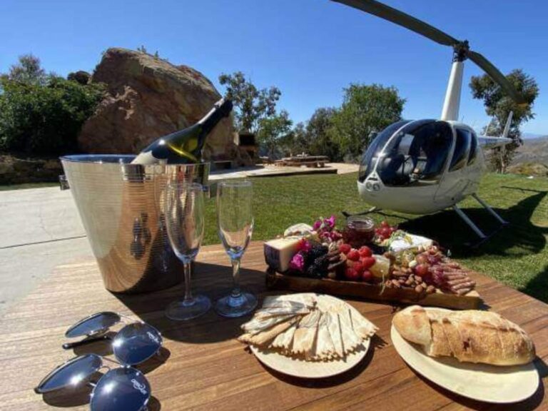 Orbic Air Tours, helicopter, grass field, cheese, crackers, champagne, luxurious activities in Los Angeles
