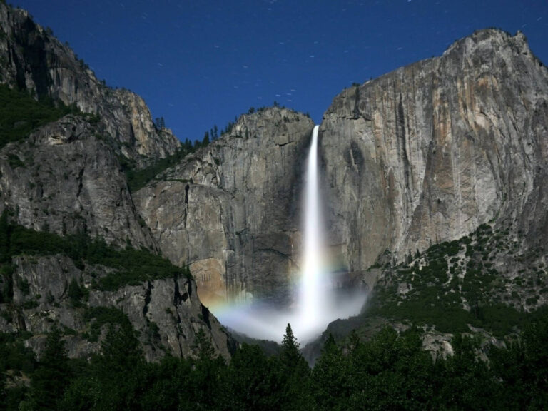 Yosemite Falls Moonbow in Yosemite Valley at Night