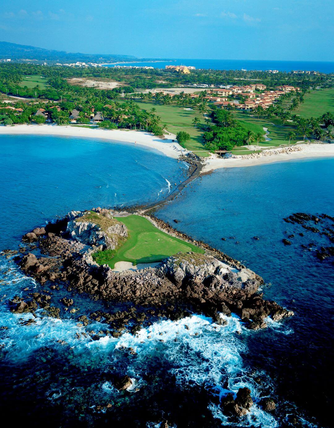 Ariel picture of Tail of a Whale Golf Hole at the st. regis punta mita