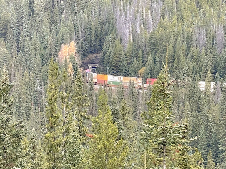 A train going through lower spiral tunnel and kicking horse pass, The best 4 day Lake Louise itinerary