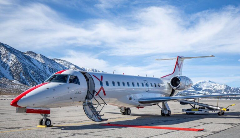 Private plane at Mammoth Lakes airport in the winter