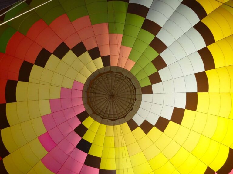 inside of a colorful hot air balloon