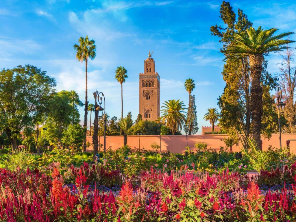 Koutoubia Mosque Marrakech, Morocco with garden