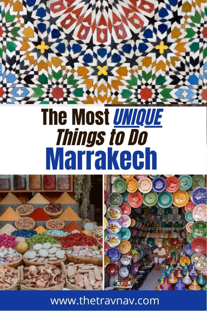 The Most Unique Things to Do in Marrakech with spices, plates, mosaic tile