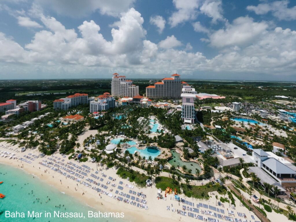 Overivew of the hotel building at Baha Mar in the Bahamas and Cable Beach