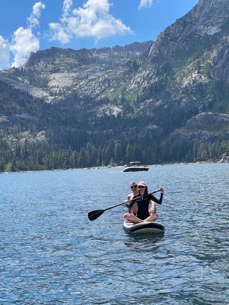 Couple on a paddle board on Lake Tahoe