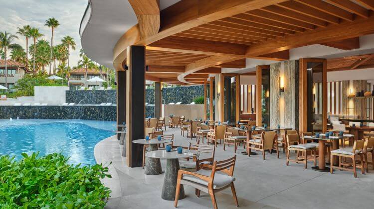 hotel restaurant with pool view