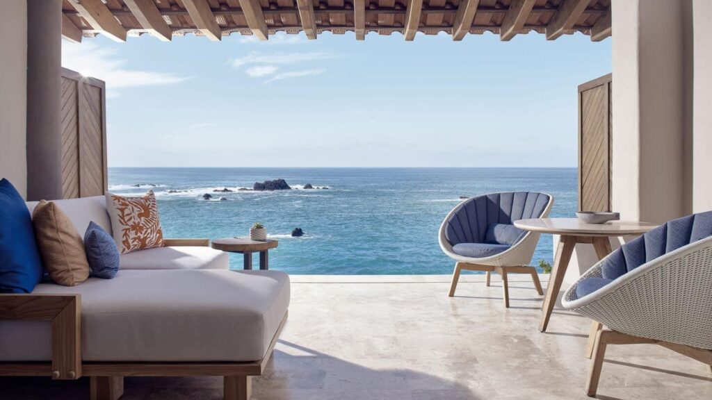 image of a living room open to the ocean