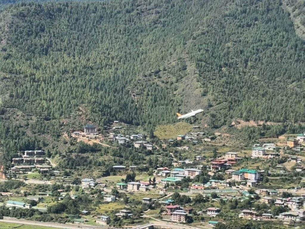 Plane taking off from Paro International Airport