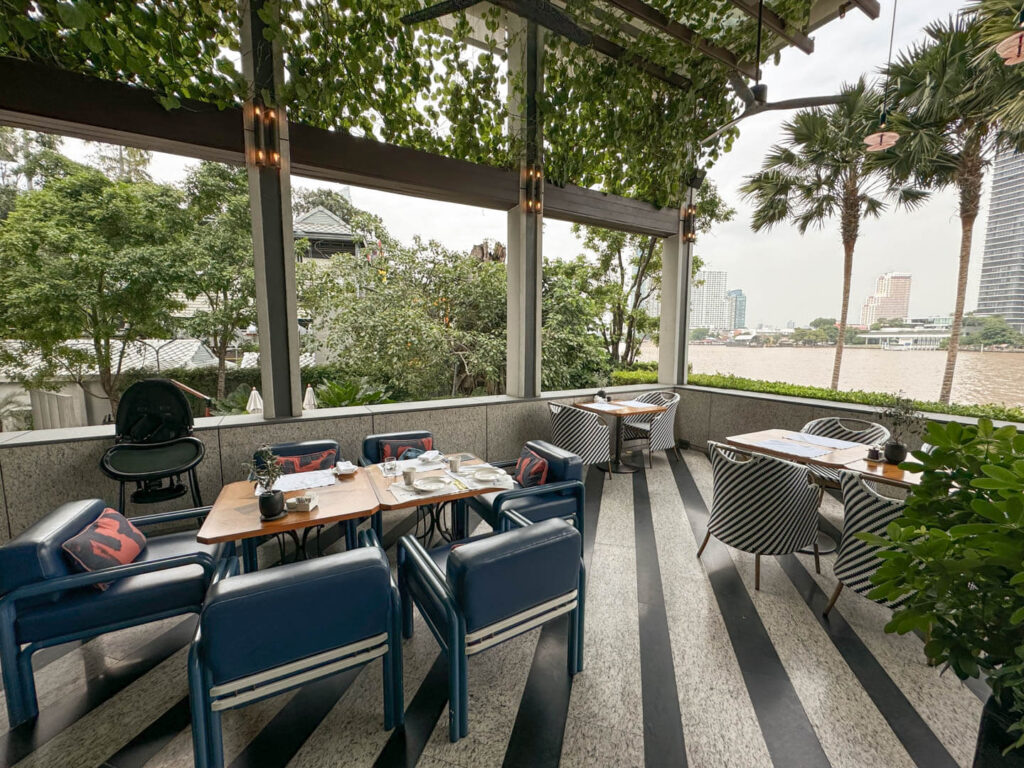 Riva restaurant patio overlooking the Chao Praya River