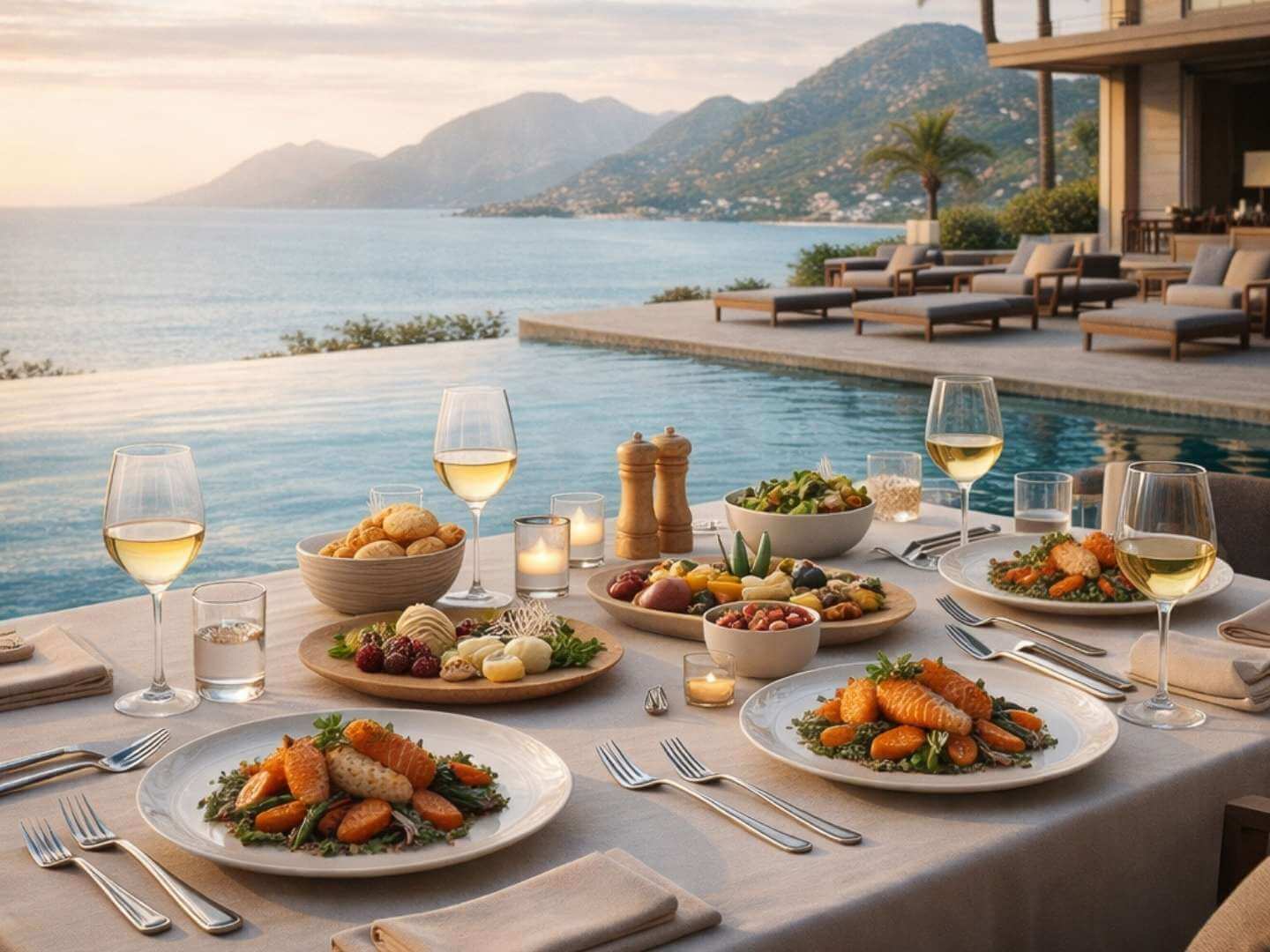 Kosher meal, luxury villa, ocean view, island retreat, beach vacation