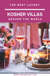 Luxury Kosher Villas around the world; kashrut; beach vacation; dining table with candles and wine and dessert