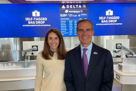 Michelle and Mayor Eric Garcetti at Delta Air Lines Terminal at LAX
