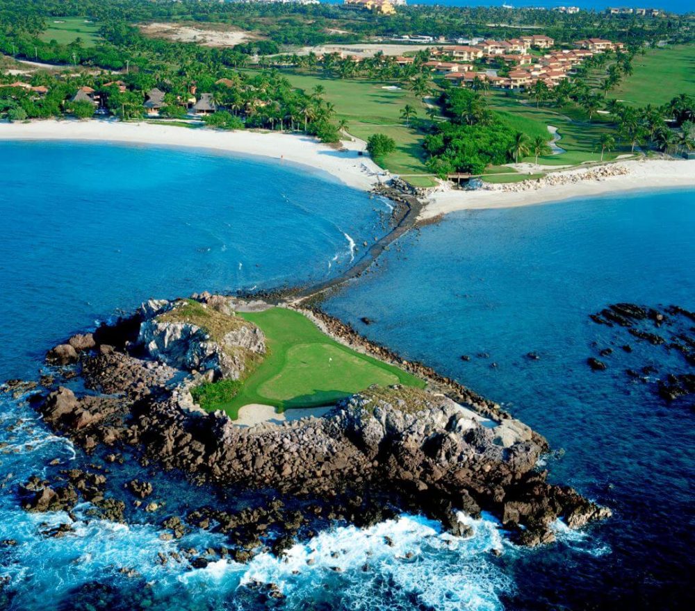 Ariel picture of Tail of a Whale Golf Hole at the st. regis punta mita